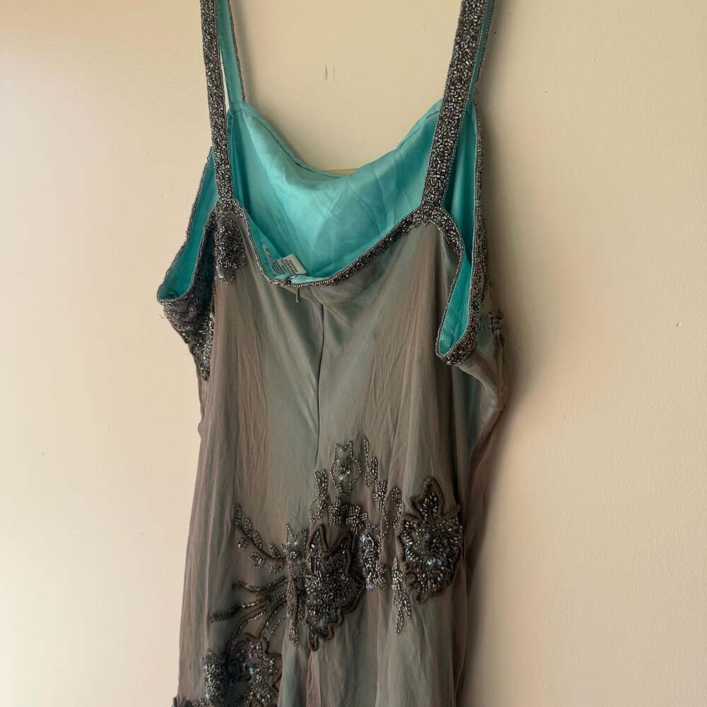 Vintage Scala 100% Silk Beaded Floral Maxi Dress Gunmetal Teal Plus Size 2X - Picture 10 of 16